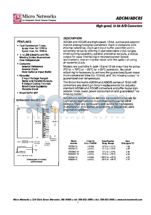 ADC85-12 datasheet - High-speed, 12-bit A/D Converters