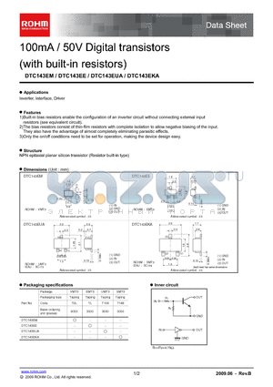 DTC143EM datasheet - 100mA / 50V Digital transistors (with built-in resistors)