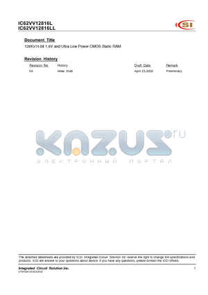 IC62VV12816L datasheet - 128Kx16 bit 1.8V and Ultra Low Power CMOS Static RAM