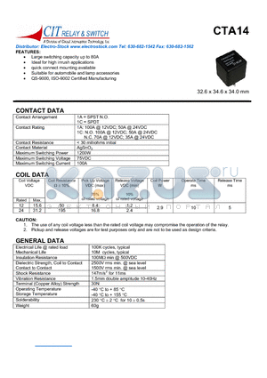 CTA141AQ12VDC datasheet - CIT SWITCH