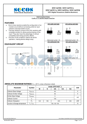 DTC143TCA datasheet - NPN Digital Transistors (Built-in Resistors)