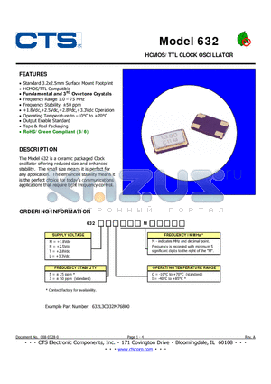 632N3C datasheet - HCMOS/TTL CLOCK OSCILLATOR