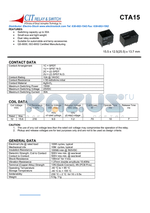 CTA152UC12VDC datasheet - CIT SWITCH