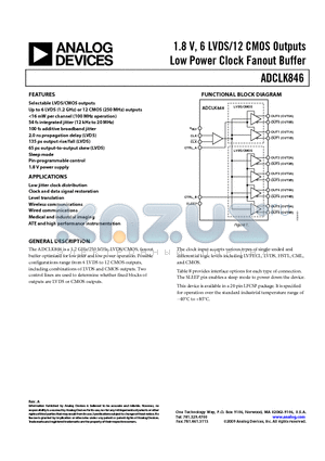 ADCLK846/PCBZ datasheet - 1.8 V, 6 LVDS/12 CMOS Outputs Low Power Clock Fanout Buffer