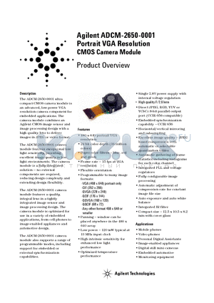 ADCM-2650-0001 datasheet - Agilent ADCM-2650-0001 Portrait VGA Resolution CMOS Camera Module