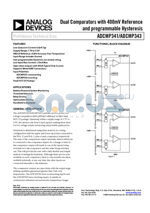 ADCMP341ARJ datasheet - Dual Comparators with 400mV Reference and programmable Hysteresis