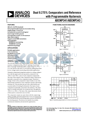 ADCMP343YRJZ-REEL7 datasheet - Dual 0.275% Comparators and Reference with Programmable Hysteresis