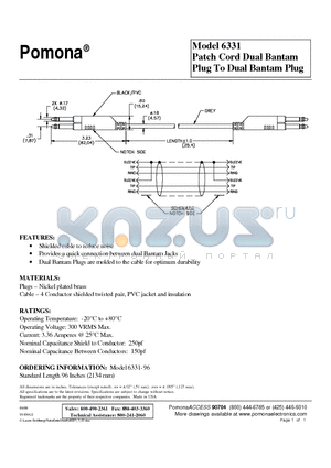 6331 datasheet - Patch Cord Dual Bantam Plug To Dual Bantam Plug