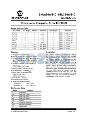 93AA56B-E/MS datasheet - 2K Microwire Compatible Serial EEPROM