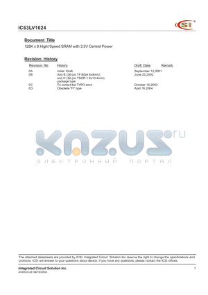 IC63LV1024-12K datasheet - 128K x 8 HIGH-SPEED CMOS STATIC RAM 3.3V REVOLUTIONARY PINOUT