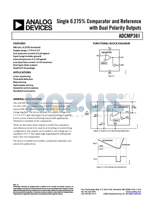 ADCMP361YRJZ-REEL7 datasheet - Single 0.275% Comparator and Reference with Dual Polarity Outputs