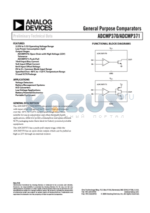 ADCMP371AKS-R7 datasheet - General Purpose Comparators