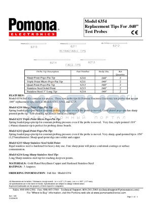 6354 datasheet - Replacement Tips For Test Probes