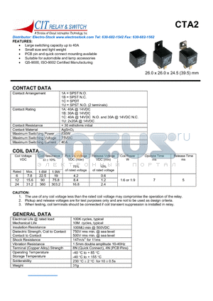 CTA21BSQ61.6 datasheet - CIT SWITCH