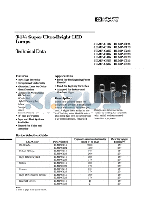HLMP-C116 datasheet - T-13/4 Super Ultra-Bright LED Lamps