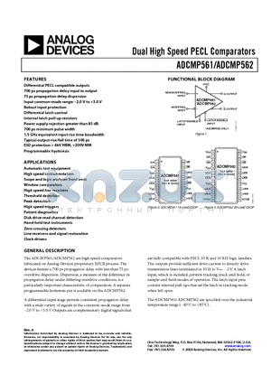 ADCMP562BRQ datasheet - Dual High Speed PECL Comparators