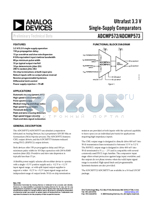 ADCMP572BCP datasheet - Ultrafast 3.3 V Single-Supply Comparators