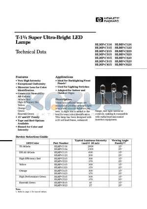 HLMP-C124 datasheet - T-13/4 Super Ultra-Bright LED Lamps