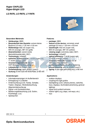 LOR976 datasheet - Hyper CHIPLED Hyper-Bright LED