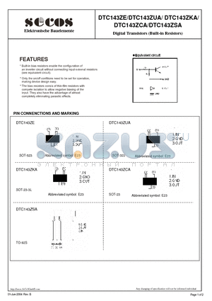 DTC143ZUA datasheet - Digital Transistors (Built-in Resistors)