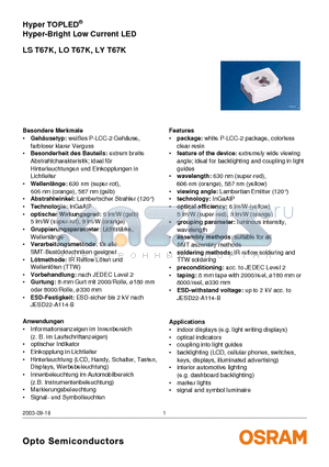 LOT67K-J2K2-24 datasheet - Hyper-Bright Low Current LED