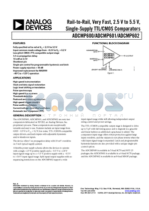 ADCMP600_11 datasheet - Rail-to-Rail, Very Fast, 2.5 V to 5.5 V