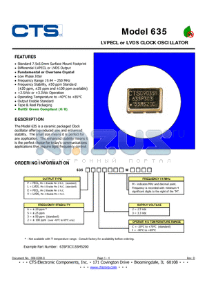 635P2I3 datasheet - LVPECL or LVDS CLOCK OSCILLATOR