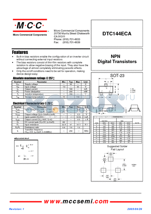 DTC144ECA datasheet - NPN Digital Transistors