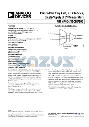 ADCMP605BCPZ-R71 datasheet - Rail-to-Rail, Very Fast, 2.5 V to 5.5 V, Single-Supply LVDS Comparators