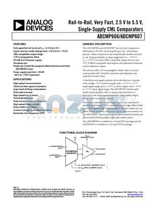 ADCMP606BKSZ-R2 datasheet - Rail-to-Rail, Very Fast, 2.5 V to 5.5 V, Single-Supply CML Comparators