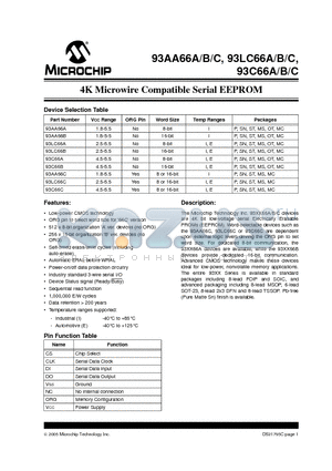 93AA66A-E/MSG datasheet - 4K Microwire Compatible Serial EEPROM