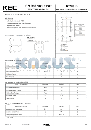 KTX101E datasheet - EPITAXIAL PLANAR NPN/PNP TRANSISTOR (GENERAL PURPOSE)