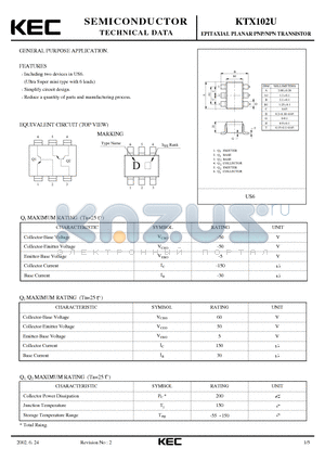 KTX102U datasheet - EPITAXIAL PLANAR NPN/PNP TRANSISTOR (GENERAL PURPOSE)