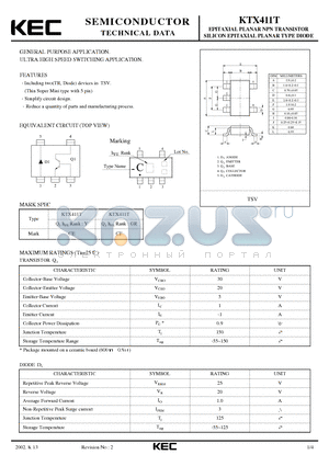 KTX411TY datasheet - EPITAXIAL PLANAR NPN TRANSISTOR SILICON EPITAXIAL PLANAR TYPE DIODE