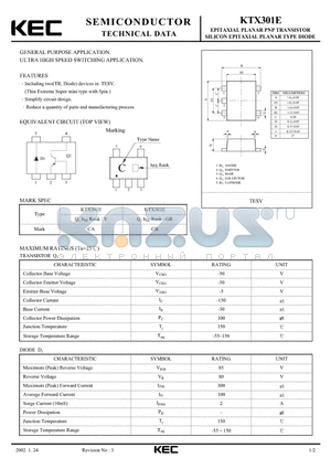 KTX301E datasheet - EPITAXIAL PLANAR PNP TRANSISTOR SILICON EPITAXIAL PLANAR TYPE DIODE (GENERAL PURPOSE, ULTRA HIGH SPEED SWITCHING)