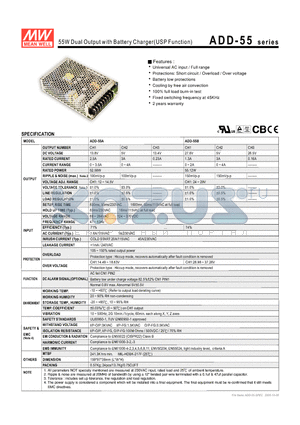 ADD-55B datasheet - 55W Dual Output with Battery Charger(USP Function)