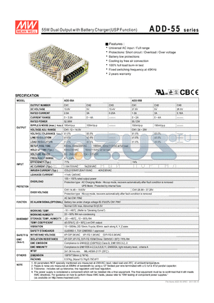 ADD-55B datasheet - 55W Dual Output with Battery Charger(USPFunction)