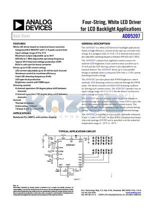 ADD5207ACPZ-RL datasheet - Four-String, White LED Driver