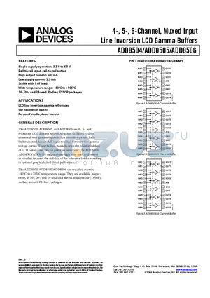 ADD8505 datasheet - 4-, 5-, 6-Channel, Muxed Input Line Inversion LCD Gamma Buffers