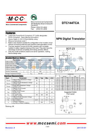DTC144TCA_11 datasheet - NPN Digital Transistor