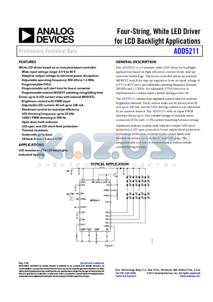 ADD5211ACPZ-R7 datasheet - Four-String, White LED Driver for LCD Backlight Applications