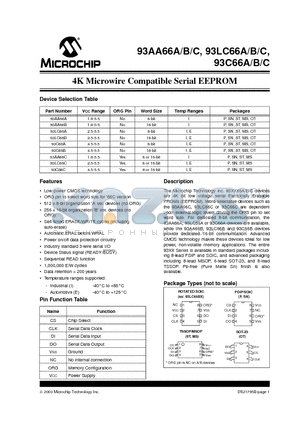 93AA66ATIOTG datasheet - 4K Microwire Compatible Serial EEPROM