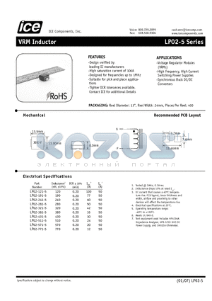 LP02-121-5 datasheet - VRM Inductor