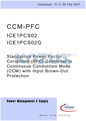 ICE1PCS02 datasheet - Standalone Power Factor Correction (PFC) Controller in Continuous Conduction Mode (CCM)