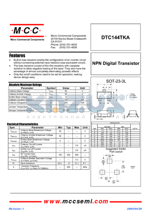 DTC144TKA datasheet - NPN Digital Transistor
