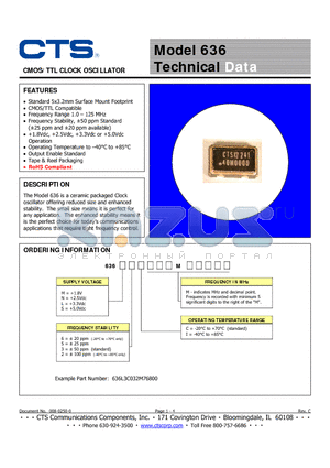 636L3C datasheet - CMOS/TTL CLOCK OSCILLATOR