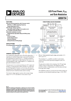 ADD8754ACPZ-REEL datasheet - LCD Panel Power, VCOM, and Gate Modulation