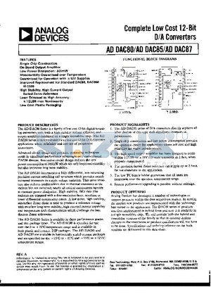 ADDAC85MIL-CBI-V datasheet - COMPLETE LOW COST 12-BIT D/A CONVERTERS