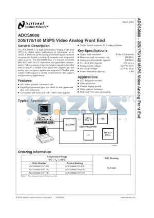 ADCS9888CVH-205 datasheet - 205/170/140 MSPS Video Analog Front End