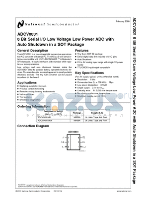 ADCV0831 datasheet - 8 Bit Serial I/O Low Voltage Low Power ADC with Auto Shutdown in a SOT Package